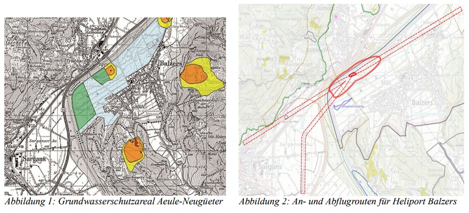 Grundwasserschutzareal Aeule-Neugeter, An- und Abflugrouten fr Heliport Balzers